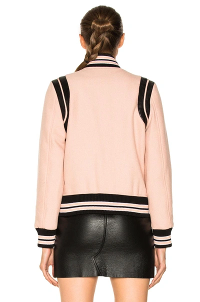 Shop Saint Laurent Teddy Bomber Jacket In Stripes,pink