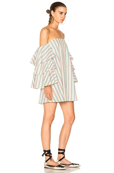 Shop Caroline Constas For Fwrd Carmen Dress In Stripes,green,white