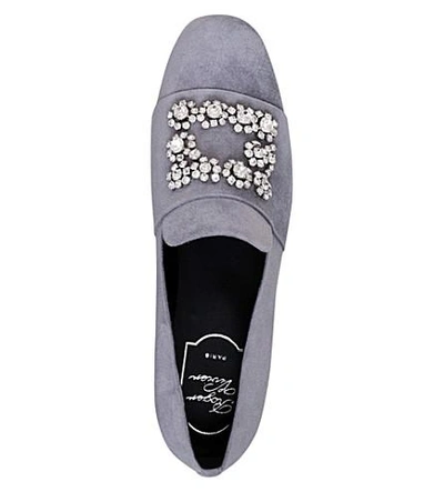 Shop Roger Vivier Flower Strauss Embroidery Suede Loafers In Lilac