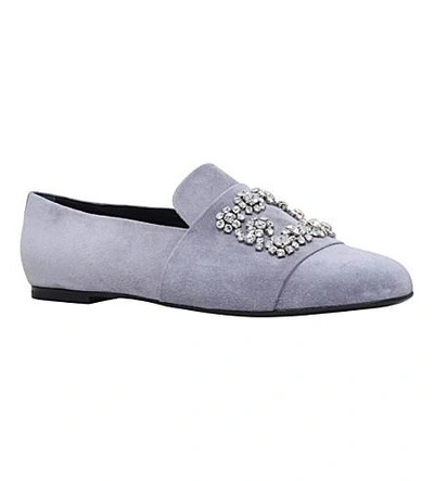 Shop Roger Vivier Flower Strauss Embroidery Suede Loafers In Lilac