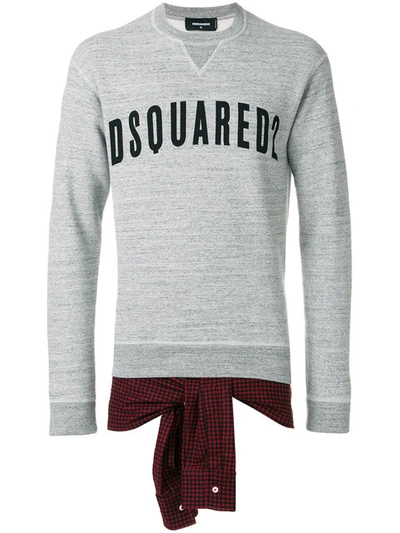 Dsquared2 Detachable Shirt Hem Logo Print Sweatshirt In Grey