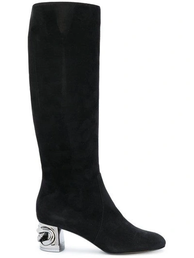 Shop Casadei Metallic Heel Under-the-knee Boots - Black