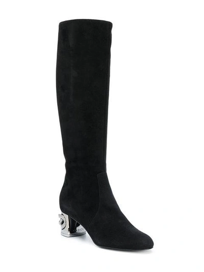 Shop Casadei Metallic Heel Under-the-knee Boots - Black