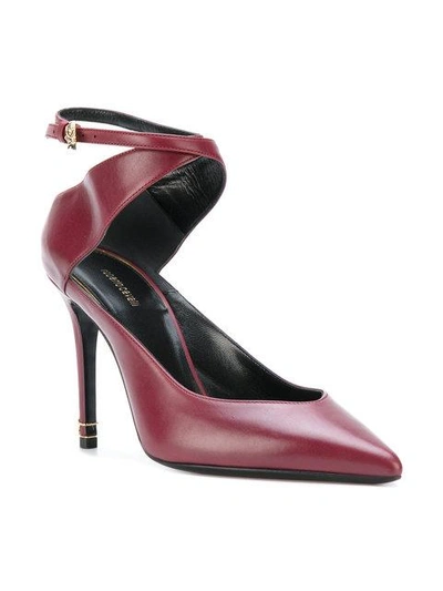 Shop Roberto Cavalli Asymmetric Strap Pumps In Sangria