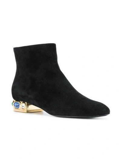 Shop Casadei Embellished Heel Ankle Boots