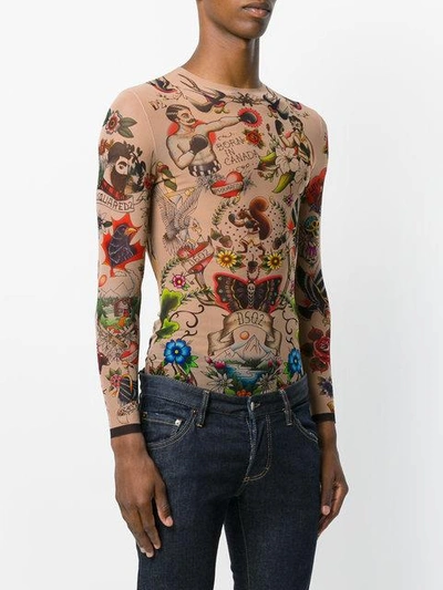 Dsquared2 Underwear Tattoo Printed Sheer Long Sleeve T-shirt In 999 |  ModeSens