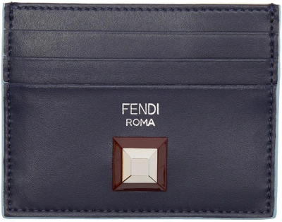 Shop Fendi Navy & Tan Single Stud Card Holder