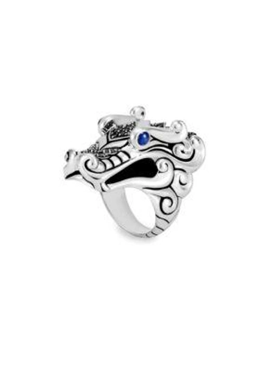 Shop John Hardy Legends Naga Black & Blue Sapphire Dragon Ring In Silver