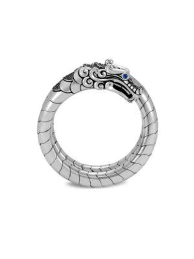 Shop John Hardy Legends Naga Black & Blue Sapphire Double Coil Bracelet In Silver-black