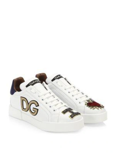 Shop Dolce & Gabbana Embroidered Detail Sneakers In White-multi