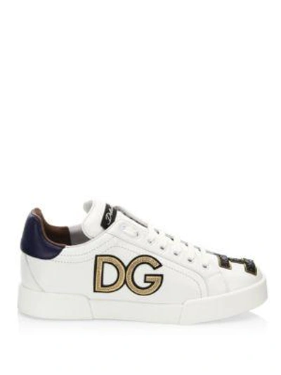Shop Dolce & Gabbana Embroidered Detail Sneakers In White-multi