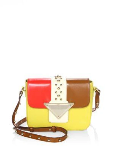 Sara Battaglia Lucy Studded Leather Shoulder Bag In Yellow-cognac