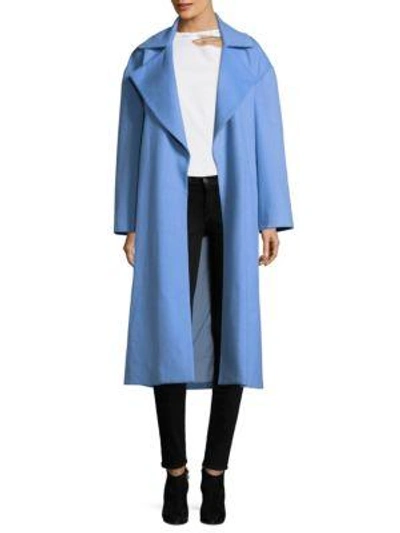 Maggie Marilyn 'unspeakable Love' Ruffle Back Oversized Melton Coat In Light Blue
