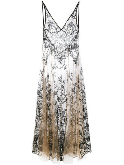 Shop I.d.sarrieri Floral Embroidery Sheer Nightgown In Black / Skin