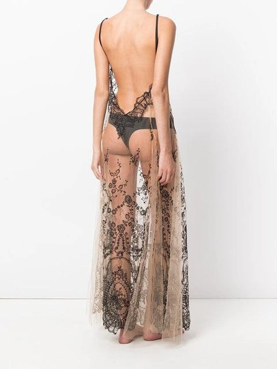 Shop I.d.sarrieri Floral Embroidery Sheer Nightgown In Black / Skin