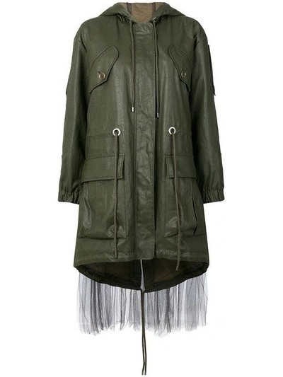 Shop Moschino Tulle Layer Nylon Parka In Green