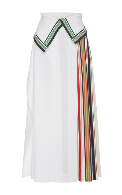 Diane Von Furstenberg Pleated Grosgrain-trimmed Linen-blend And Georgette Skirt In Opal