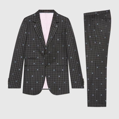 Gucci New Marseille Bees Wool Check Suit In Dark Grey/black Wool