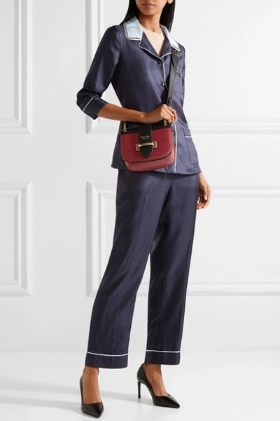 Shop Prada Pionnière Two-tone Leather Shoulder Bag In Crimson