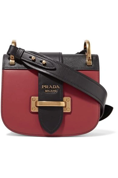 Shop Prada Pionnière Two-tone Leather Shoulder Bag In Crimson