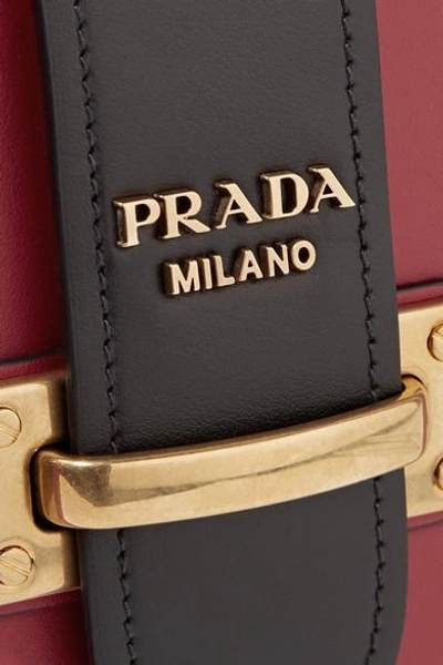 Shop Prada Pionnière Two-tone Leather Shoulder Bag In Crimson