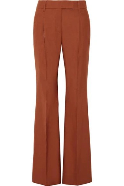 Shop Prada Pleated Wool-blend Hopsack Wide-leg Pants In Brown