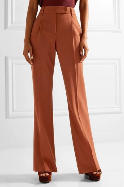 Shop Prada Pleated Wool-blend Hopsack Wide-leg Pants In Brown