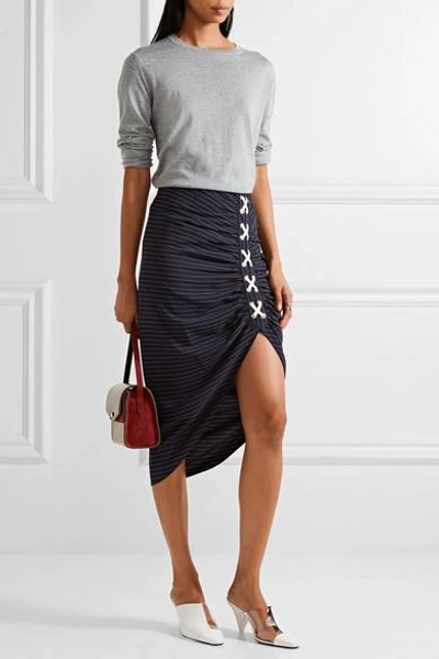Shop Veronica Beard Marlow Ruched Striped Crepe Skirt