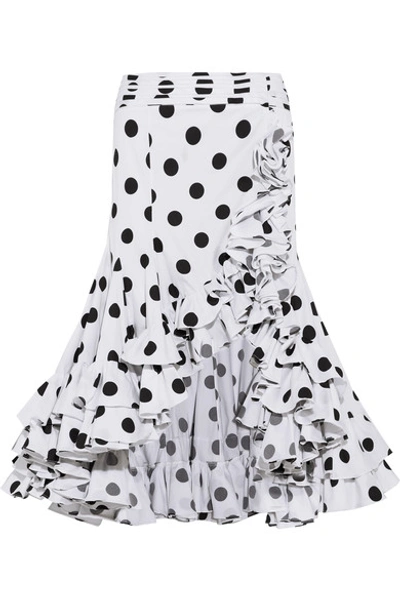 Caroline Constas Giovanna Asymmetric Ruffled Polka-dot Cotton Skirt