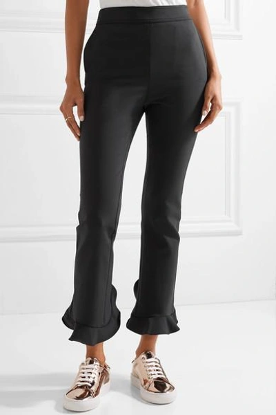 Shop Opening Ceremony Ruffled Stretch-cady Slim-leg Pants In Black