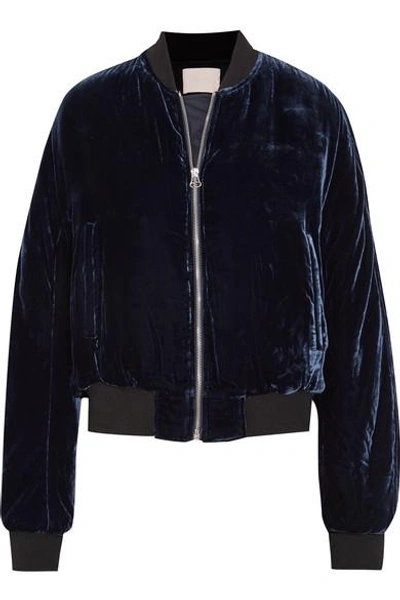 Shop Dion Lee Velvet Bomber Jacket In Midnight Blue