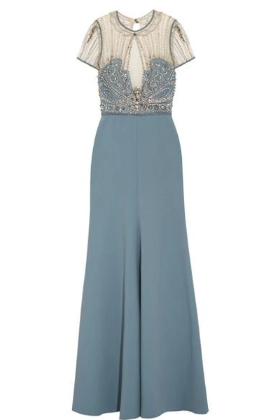 Shop Jenny Packham Embellished Crepe, Tulle And Lace Gown