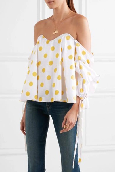Shop Caroline Constas Gabriella Off-the-shoulder Polka-dot Cotton Top In White