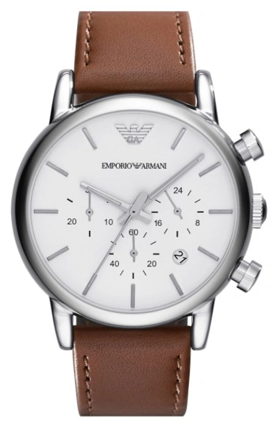 Emporio Armani Men's Chronograph Brown Leather Strap Watch 41mm Ar1846 In Silver/brown