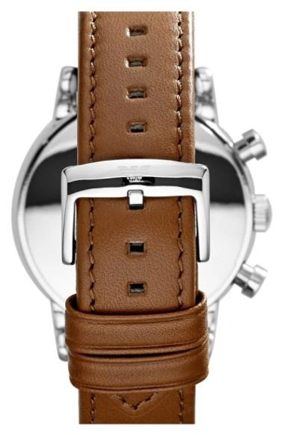 Shop Emporio Armani Chronograph Leather Strap Watch, 41mm In Brown/ Silver