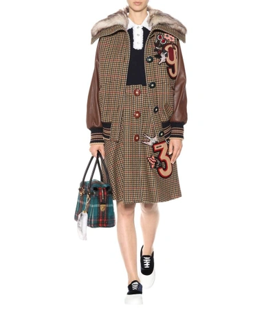 Shop Miu Miu Embellished Wool Skirt In Brown