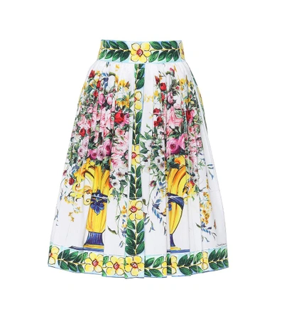 Dolce & Gabbana Bouquet Printed Cotton Poplin Midi Skirt In Multicoloured