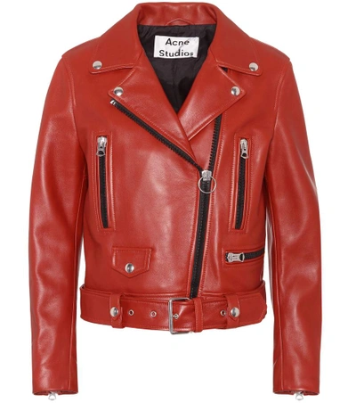 Shop Acne Studios Mock Leather Biker Jacket In Red