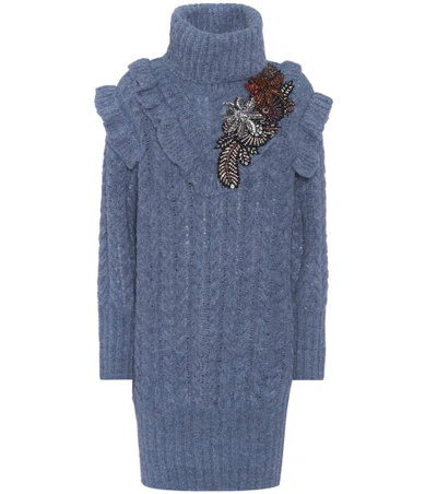 Shop Miu Miu Crystal-embellished Sweater Dress In Blue