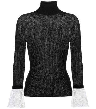 Shop Philosophy Di Lorenzo Serafini Lace-trimmed Turtleneck Sweater In Llack