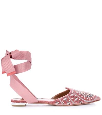 Shop Aquazzura Stellar Embroidered Velvet Mules In Aetique Rose