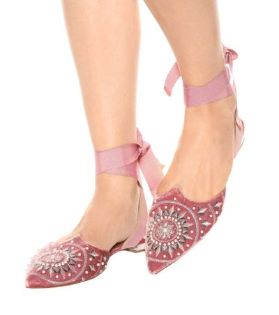 Shop Aquazzura Stellar Embroidered Velvet Mules In Aetique Rose