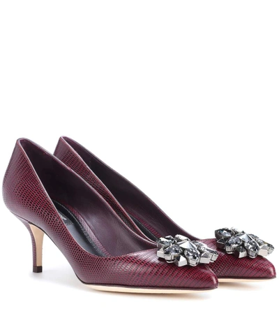 Shop Dolce & Gabbana Bellucci Embellished Leather Pumps In Purple