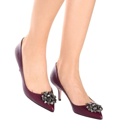 Shop Dolce & Gabbana Bellucci Embellished Leather Pumps In Purple