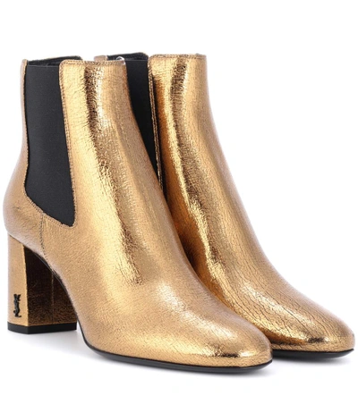 Saint Laurent Loulou 70 Leather Ankle Boots In Gold