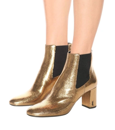 Shop Saint Laurent Loulou 70 Leather Ankle Boots In Gold