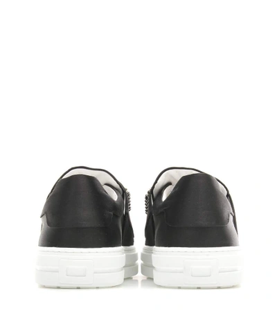 Shop Roger Vivier Sneaky Viv Embellished Satin Slip-on Sneakers In Black