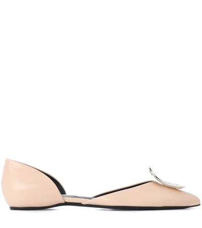 Shop Roger Vivier Chips D'orsay Leather Ballerinas In Beige