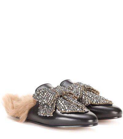 Shop Gucci Princetown Embellished Leather Slippers In Black