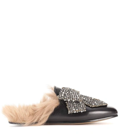 Shop Gucci Princetown Embellished Leather Slippers In Black